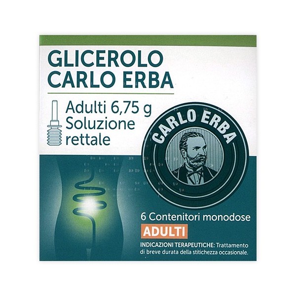 GLICEROLO CARLO ERBA - ADULTI 6,75 G SOLUZIONE RETTALE 6 CONTENITORI MONODOSE CON CAMOMILLA E MALVA