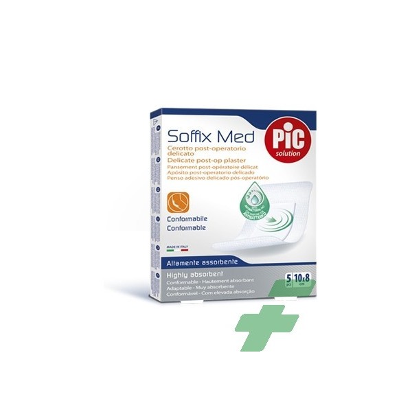 CEROTTO PIC SOFFIX MED IN TNT CON TAMPONE CENTRALE ASSORBENTE STERILE MONOUSO 10X8 CM ANTIBATTERICO 5 PEZZI