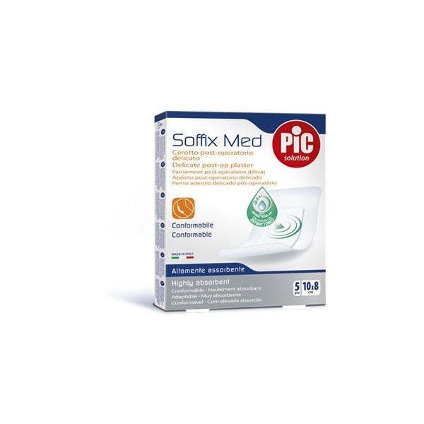 CEROTTO PIC SOFFIX MED IN TNT CON TAMPONE CENTRALE ASSORBENTE STERILE MONOUSO 10X8 CM ANTIBATTERICO 5 PEZZI