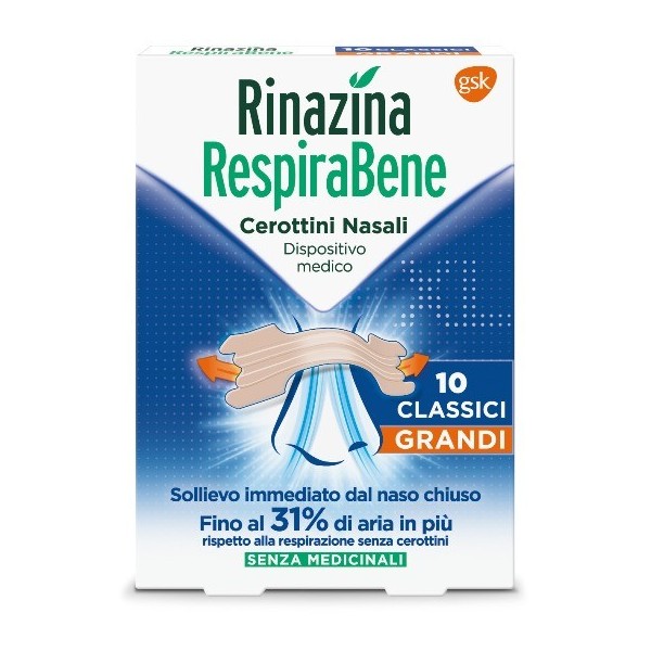 RINAZINA RESPIRABENE CEROTTI NASALI CLASSICI GRANDI CARTON 10 PEZZI