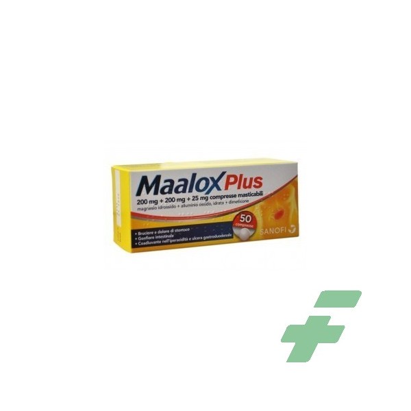 MAALOX PLUS SOSPENSIONE ORALE/ COMPRESSE MASTICABILI - PLUS 200 MG + 200 MG + 25 MG COMPRESSE MASTICABILI 50 COMPRESSE - 1