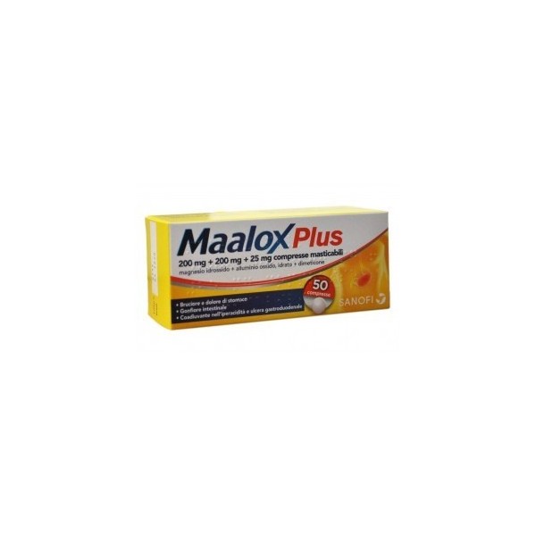 MAALOX PLUS SOSPENSIONE ORALE/ COMPRESSE MASTICABILI - PLUS 200 MG + 200 MG + 25 MG COMPRESSE MASTICABILI 50 COMPRESSE - 1