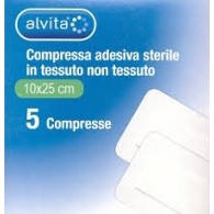 GARZA COMPRESSA ADESIVA STERILE ALVITA IN TESSUTO NON TESSUTO ESTENSIBILE BIANCO 10X25CM