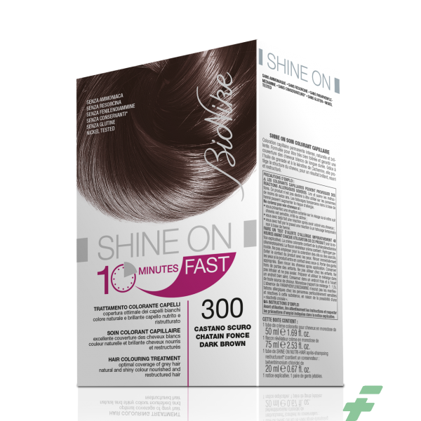 BIONIKE SHINE ON FAST TRATTAMENTO COLORANTE CAPELLI CASTANO SCURO 300 FLACONE 60 ML + TUBO 60 ML - 1