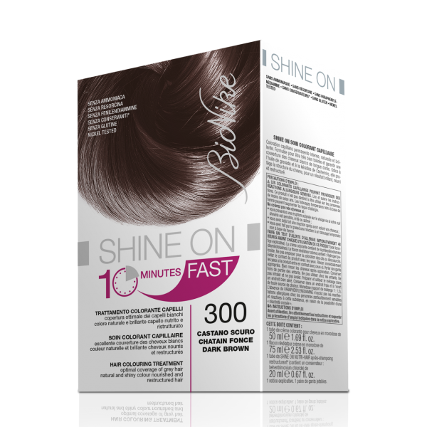 BIONIKE SHINE ON FAST TRATTAMENTO COLORANTE CAPELLI CASTANO SCURO 300 FLACONE 60 ML + TUBO 60 ML - 1