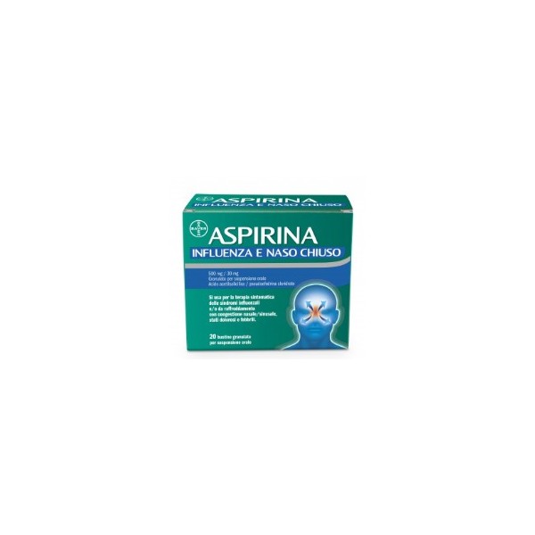ASPIRINA INFLUENZA E NASO CHIUSO 500 MG / 30 MG GRANULATO PER