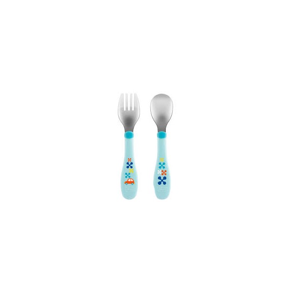 CHICCO POSATE INOX 18M+ AZZURRO/VERDE - 1