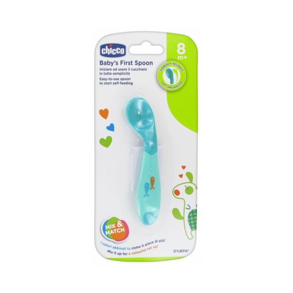 CHICCO CUCCHIAIO ANGOLATO 8M+ AZZURRO