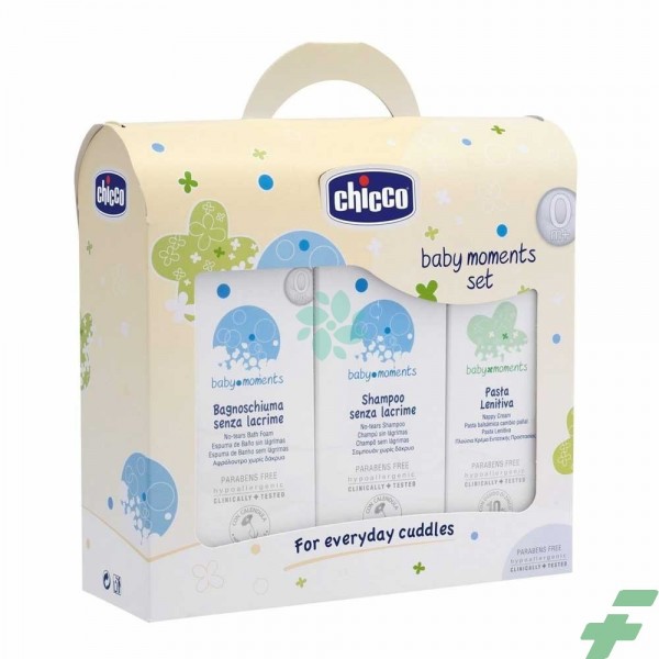 CHICCO BABY MOMENTS SET BAGNOCHIUMA PELLI DELICATE 200 ML + SHAMPOO PELLI DELICATE 200 ML + PASTA CAMBIO PELLI DELICATE 100 ML