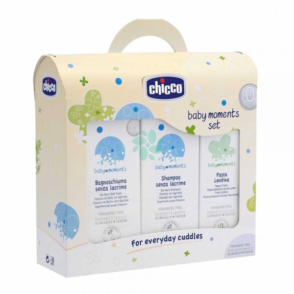 CHICCO BABY MOMENTS SET BAGNOCHIUMA PELLI DELICATE 200 ML + SHAMPOO PELLI DELICATE 200 ML + PASTA CAMBIO PELLI DELICATE 100 ML