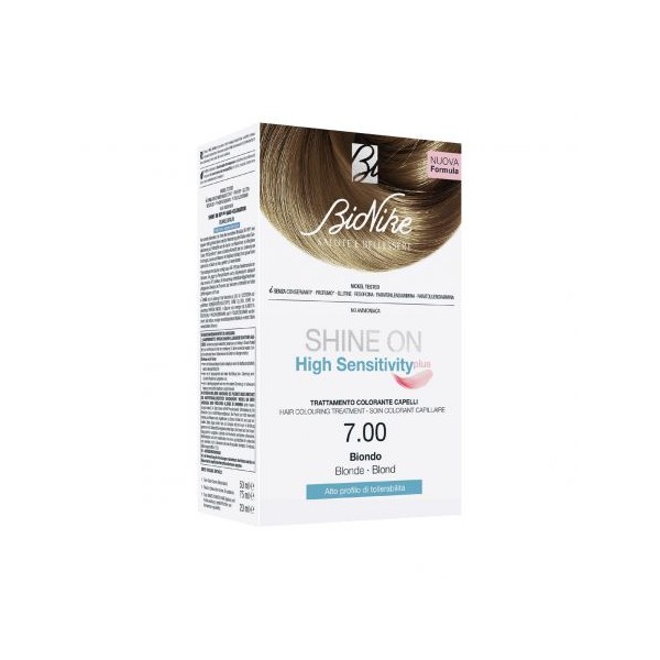 BIONIKE SHINE ON HIGH SENSITIVITY PLUS BIONDO 7,00 RIVELATORE IN CREMA 75 ML + CREMA COLORANTE 50 ML